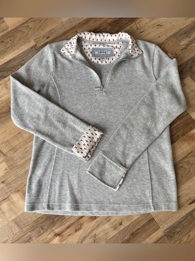 Orvis Gray Quarter Zip Pullover Contrast Print Heritage Preppy Classic Size S